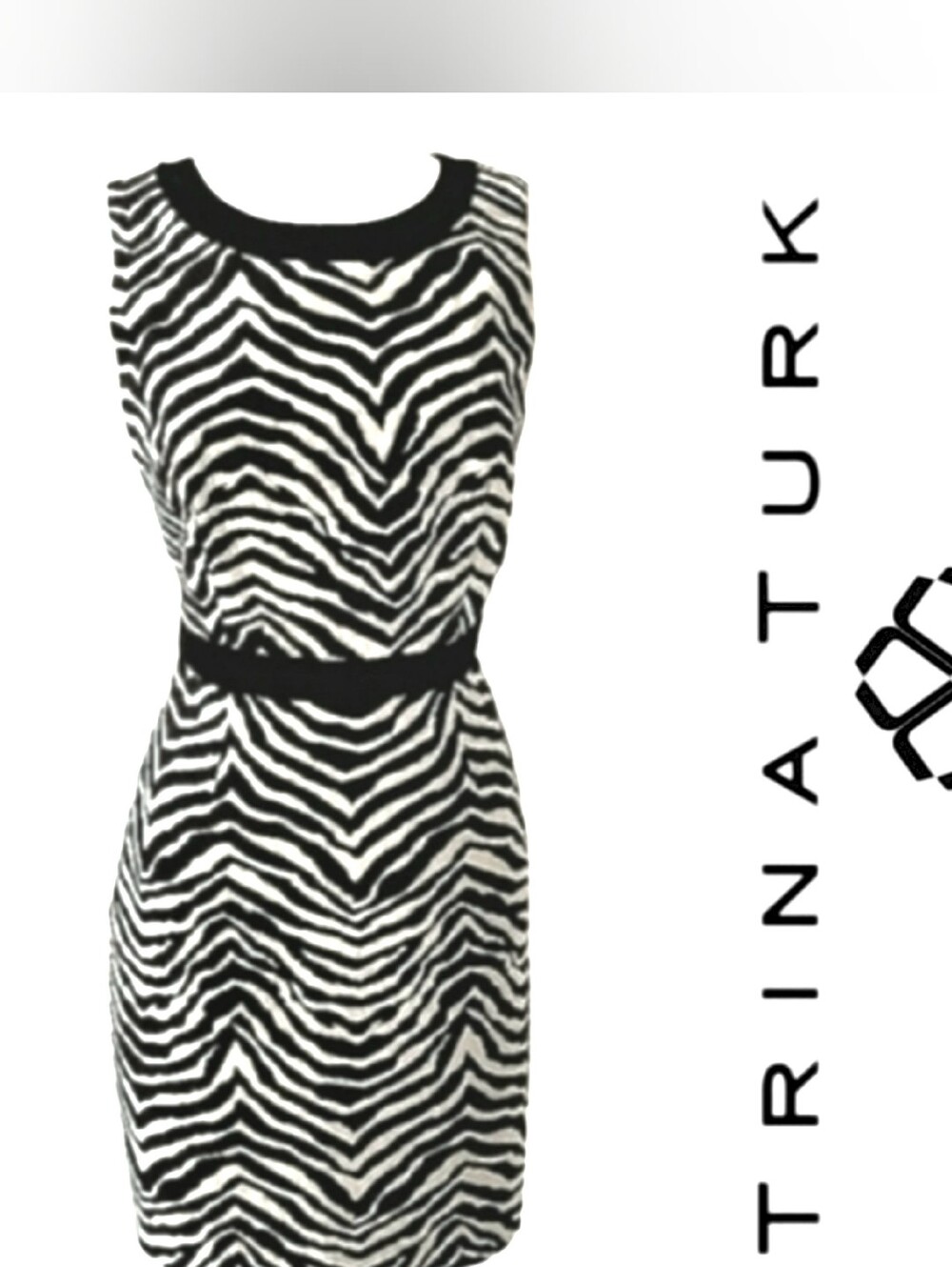 Trina Turk Shift Dress Black/Off White Zebra Print Sleeveless Sz 6